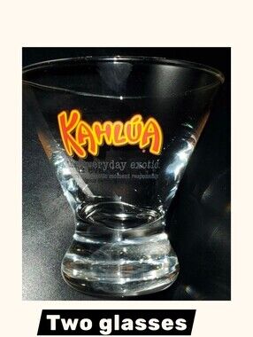 A Pair Kahlua TWO Clear glasses Kahlua the everyday exotic Logo Fun Shapely